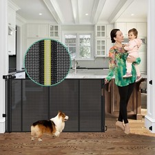 Reinforced 60" Wide Retractable Baby Gates with Upgraded Rods - Bottom Anti-E...