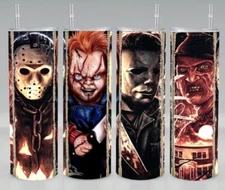 4 Horror Faces on 1 Tumbler -  20 oz Double Wall Insulated SS Tumbler + Straw