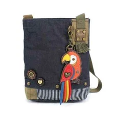 New Chala Patch Crossbody Bag  Denim Navy Blue RED PARROT Coin Purse Bird gift