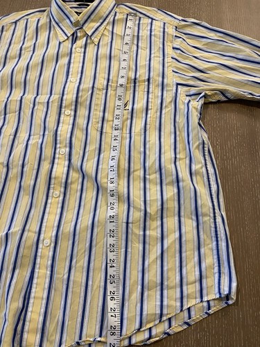 Nautica Short Sleeve Button Up Shirt Size Large Striped Yellow Blue - Afbeelding 4 van 4