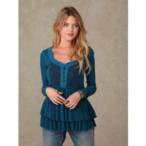 Free People Level Heart Blue Peplum 