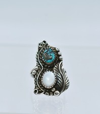 Turquoise Mother of Pearl Sterling Silver Leaf Southwestern Ring Size 6-1/2