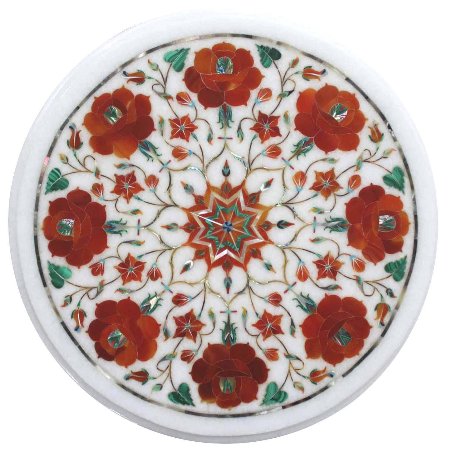 15-Inch Marble Corner Table with Pietra Dura Inlay Handicraft