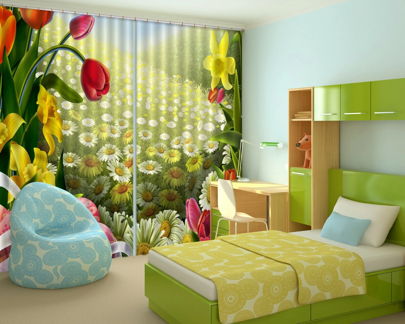 3D Chrysanthemum Field ZHUA1474 Blockout Photo Curtain Fabric Window Zoe
