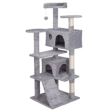 55'' Multi-Level Cat Tree Tower Kitten Condo House W/Scratching Posts Light Grey