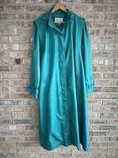 Vtg ‘80’s Totes Teal Turquoise Taffeta Double Breasted Long Trench Coat Women 16