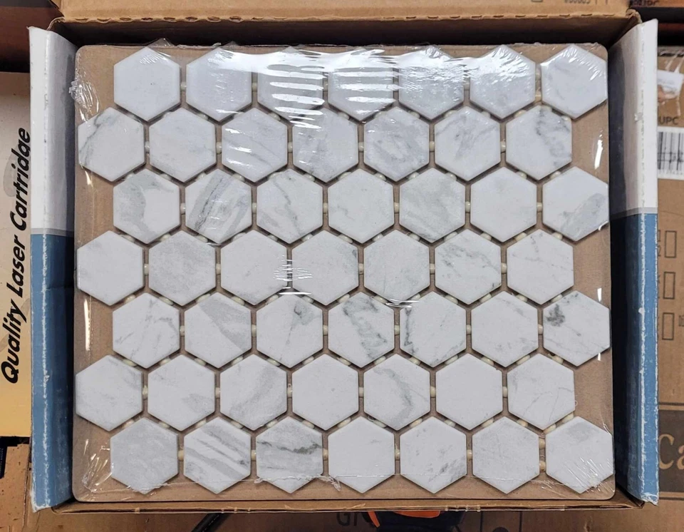 Lifeproof Carrara Case of 12 Ceramic Hexagon Mosaic Floor Wall Tile 10" x 12" - Image 2 of 2