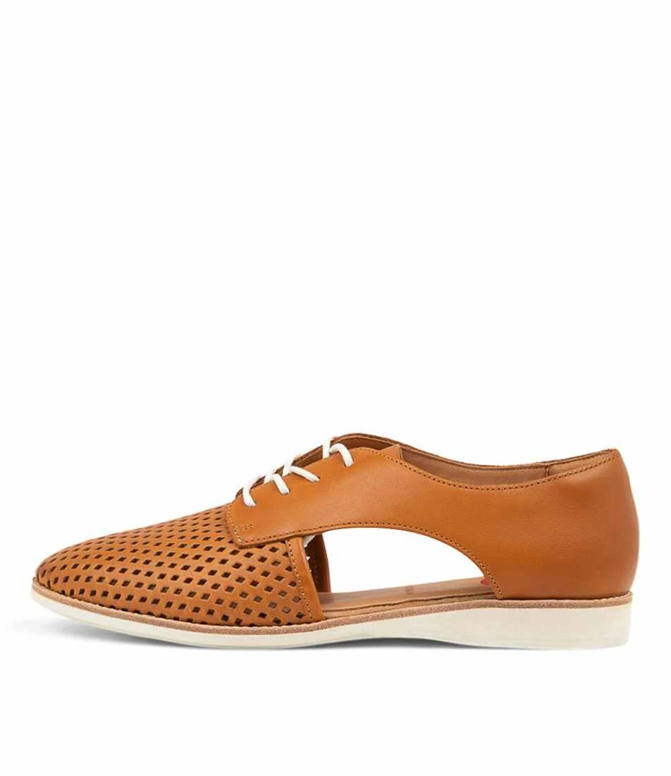 New Rollie Sidecut Punch 3.0 Cognac Leather Lace Up Flats Womens
