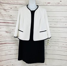 Le Suit 2PC Dress Suit Women s Sz 18W Black White Blazer Open Long Sleeves Twill