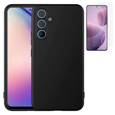 TODOBARATO 24HORAS Funda Para Samsung Galaxy S24+ Plus 5G Negra Silicona Gel Lisa + Protector 5D