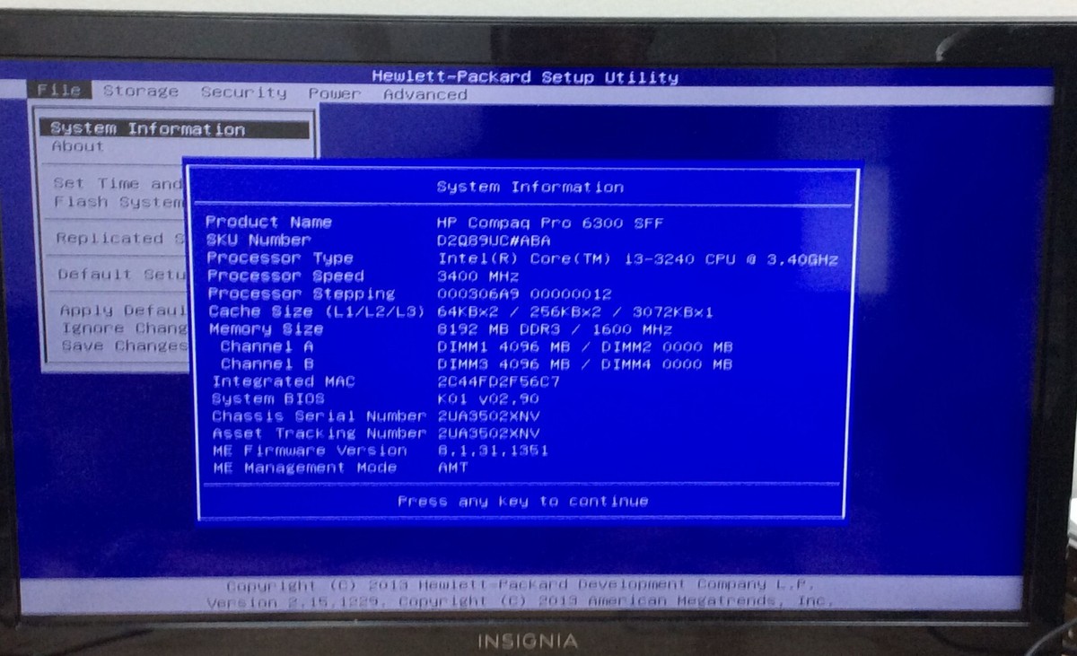 HP Compaq Pro 6300 SFF Intel i3-3240 3.40 GHz, 8GB, 500GB HDD WIN
