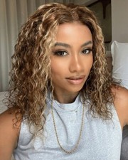 Brown Blonde Highlight Bob Wigs Lace Front Human Hair Wigs Pre Plucked Curly Wig