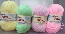 Patons 'Astra' Lot of 4 Pastel Skeins: Pink, Yellow, Green  Lilac.