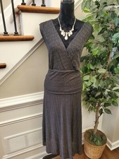 Ronnie Nicole Women Black Polyester V-Neck Sleeveless Knee Length Dress Size 24