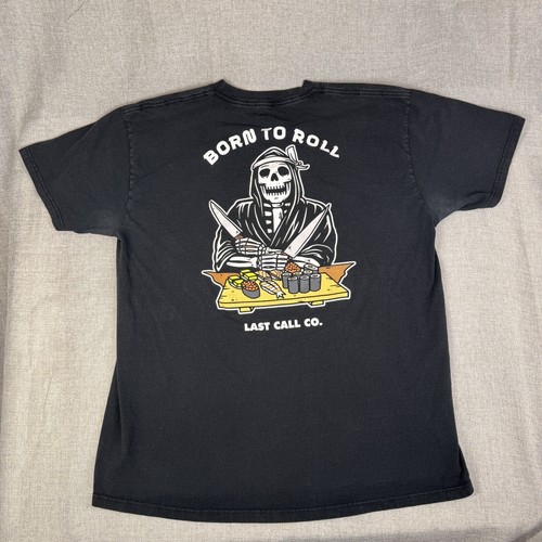 Last Call Co T-Shirt Mens XL ‘Born To Roll’ Sushi Short Sleeve Black Shirt - Picture 1 of 8