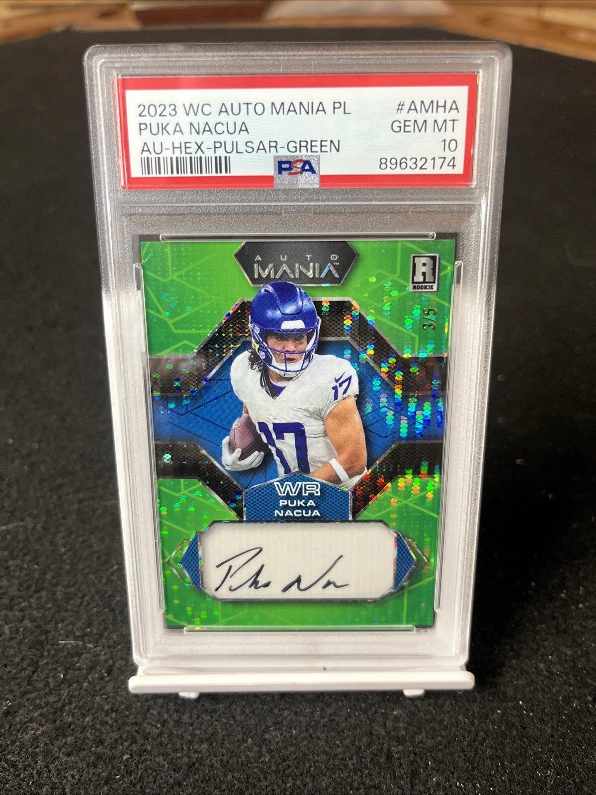 Puka Nacua Wild Card Auto Mania Pro Look Autographs #AMHA Hex-Pulsar Foil-Green