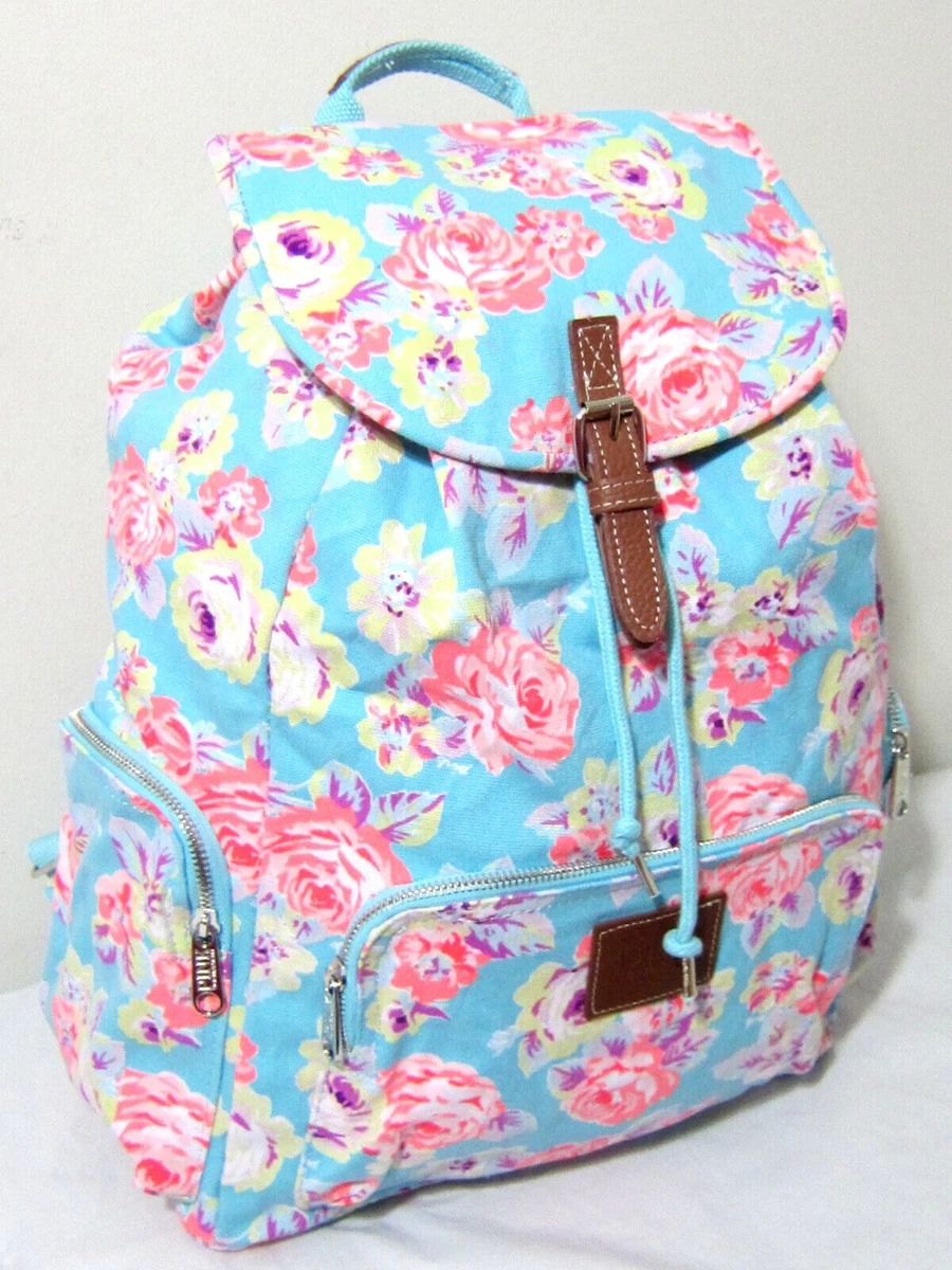 Victoria\'s Secret Blue FLORAL Backpack Hobo Book Bag PINK Floral Backpack By Victoria main image 4