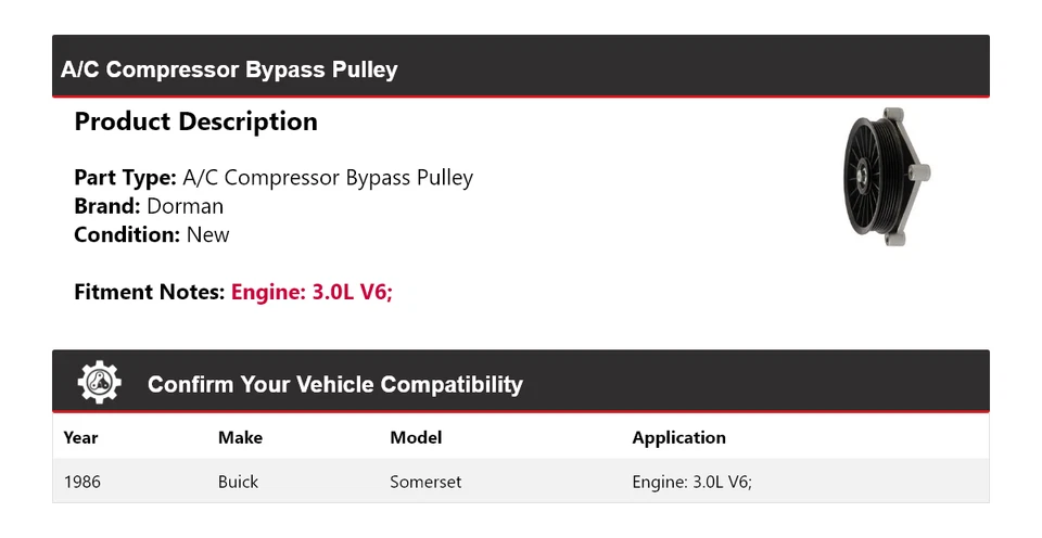 For 1986 Buick Somerset 3.0L V6 Dorman A/C Compressor Bypass Pulley - Image 2 of 4