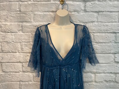 FREE PEOPLE Womens Blue Sascha Sequin Beaded Mesh Slip Maxi Dress Size 2 |  eBay