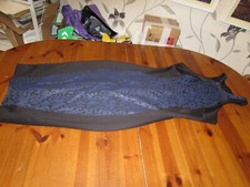 black body con dress with blue patterned front panel , size 10