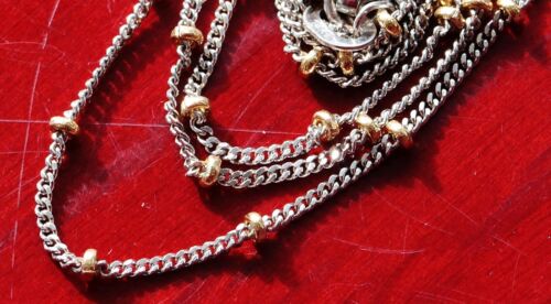 14k 585 multi tone gold necklace 16.12" gold bead chain vintage handmade 2.6gr - Picture 4 of 12