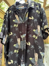 Paradise Found Hawaiian Shirt Mens 2XL Black martinis Button Up USA Vintage