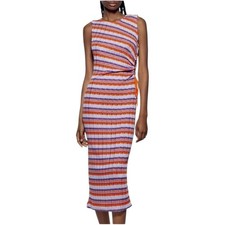 Zara Knit Striped Lightweight Midi Dress - Orange, Lilac and Purple