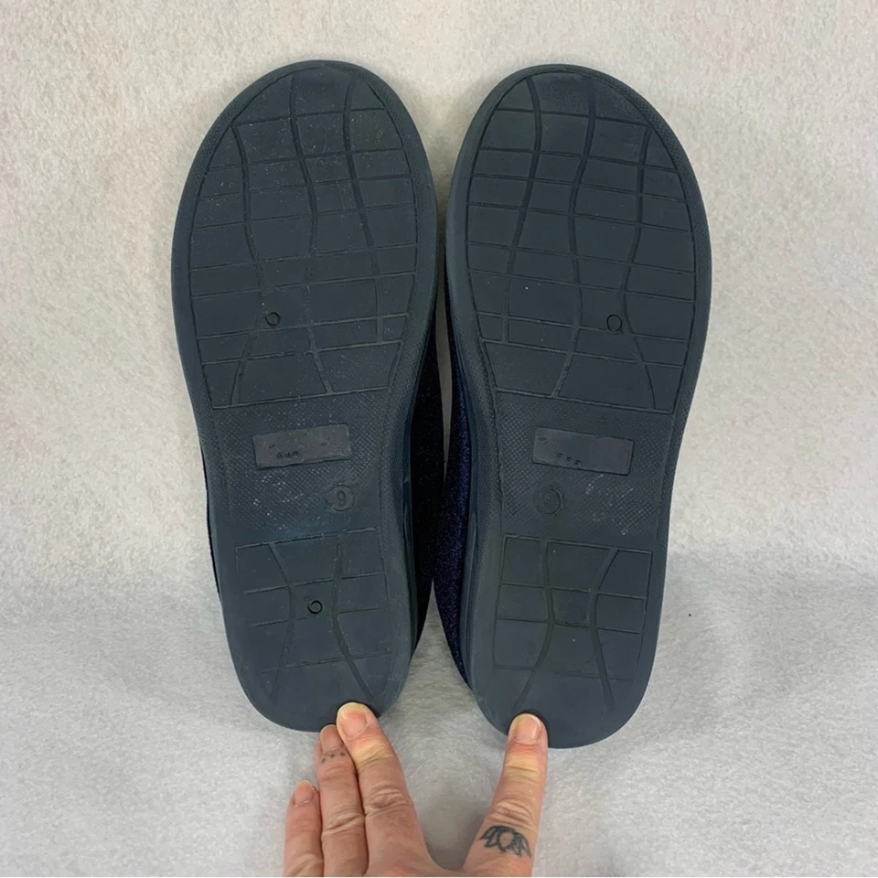 Zapatillas bordadas florales de terciopelo azul marino talla 9 zapatos de casa de campo de abuela Foto 4 de 4