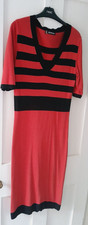 Kaleidoscope V-Neck Red & Black Striped Short Sleeve Jumper Dress Size 10
