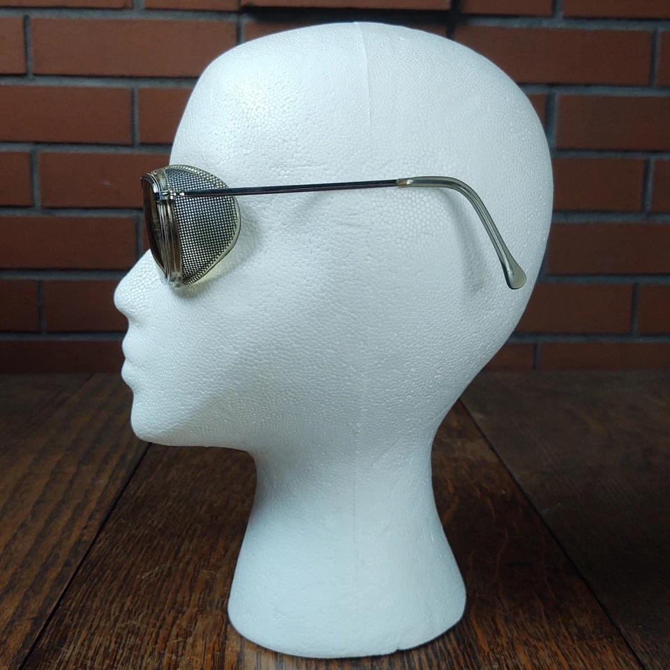 Óculos de segurança vintage anos 50 AO malha escudo lateral Z87 6 1/4 lentes amarelas steampunk  - Imagem 4 de 4