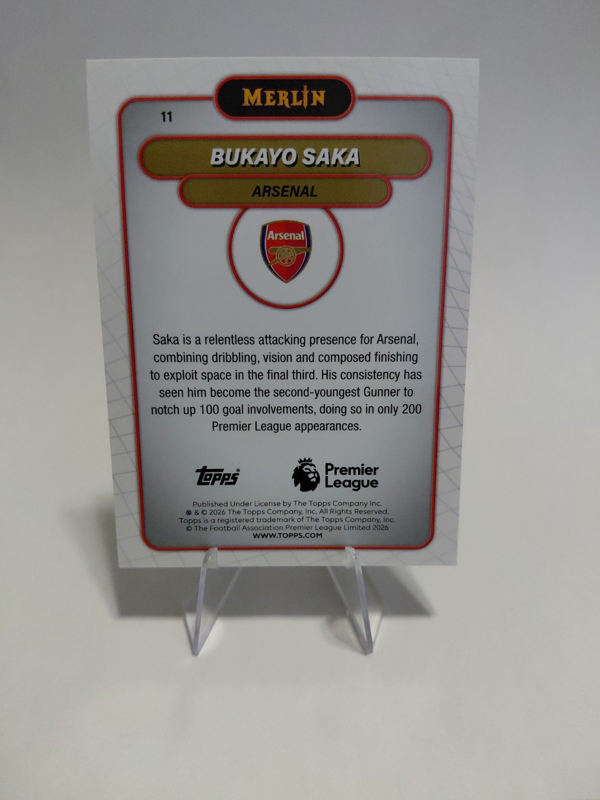 2026 Topps Merlin Premier League Bukayo Saka Mojo Refractor #11 Arsenal England view 5