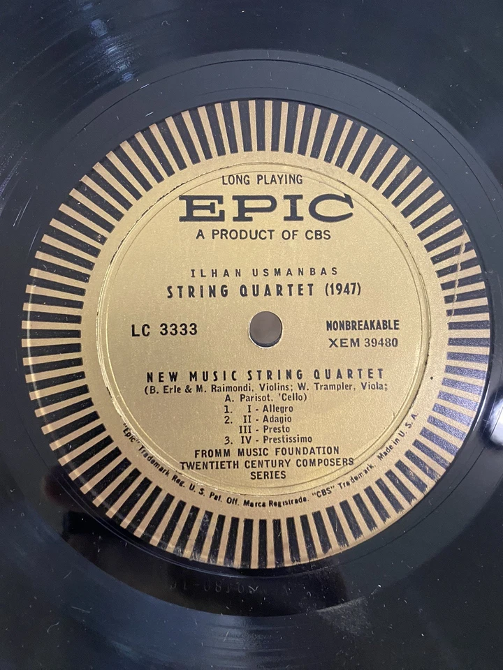 NEW MUSIC STRING QUARTET / JEROME ROSEN - ILKAN USMANBAS / EPIC LC 3333 LP - EX - Image 4 of 4