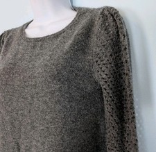 Loft Pullover Sweater Open Knit Sleeves Women's Small Dark Gray
