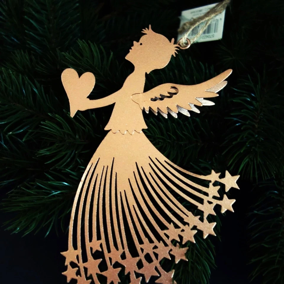 Weihnachten Elfe Fee Engel mit HERZ Metallisch GOLD Hängedekoration 17 cm