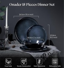 Dinner Set, 18 Piece Stoneware Dinnerware Service for 6, Galaxy Blue, RRP:£87