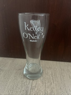 Kelley ONeils Tall Beer Glass w/ Guiness Harp Logo Bar Brewery Waikiki Hawaii