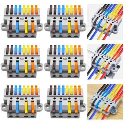 6 PCS 4-in-8-out Lever Terminal Block Kit Splicing Connector 28-12AWG