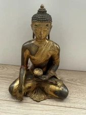 Statue Bouddha Bronze Doré Au Feu XXème Thailande