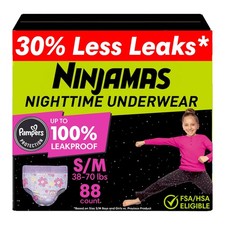 Ninjamas Girls Bedwetting Nighttime Underwear, Size S/M 3870 lbs, 88 Count, O...