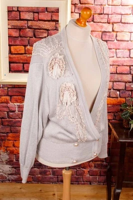 Vintage Strickjacke silber Boho Cottage 90er L - Bild 1 von 4