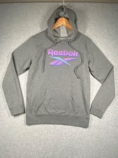 Reebok Pullover Athetic Hoodie Women's L Gray / Pink Blue Logo Long Sleeve