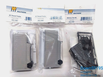 HO 1/87 WALTHERS (2) 26' PARCEL TRAILERS & (1) PARCEL DELIVERY VAN UPS NEW