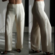 Vintage Giorgio Armani Women Size 14 Ivory Straight Leg Trousers 90s Y2K Luxury