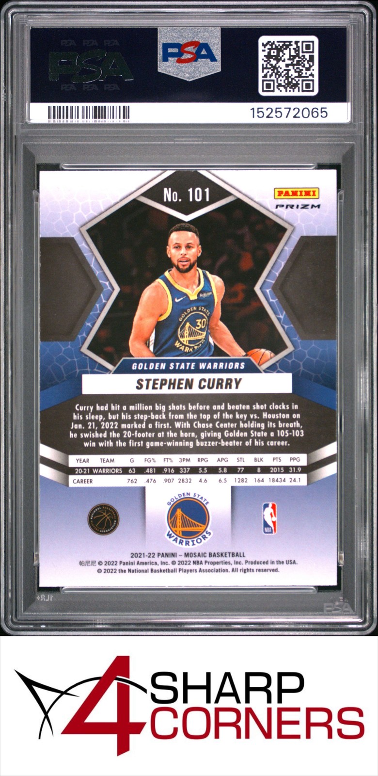 2021 PANINI MOSAIC GREEN PRIZM #101 STEPHEN CURRY PSA 10 view 2