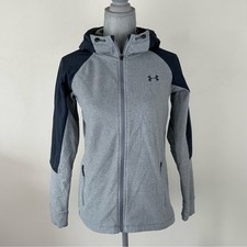 Under Armour Coldgear Women  s SZ S Full-Zip Hooded Jacket Gray Black