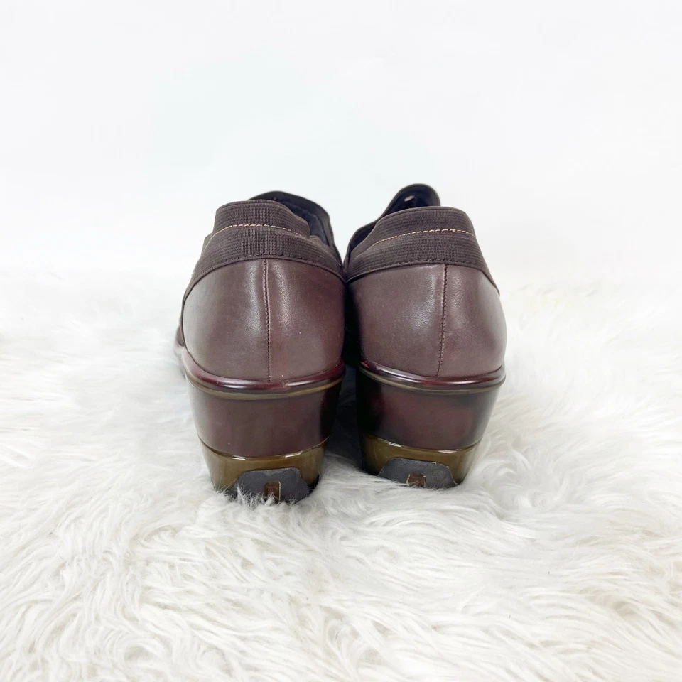 Zapatos zuecos Jambu US 11M para mujer marrón cuero cali sin cordones punta cerrada tacón de cuña Foto 4 de 4