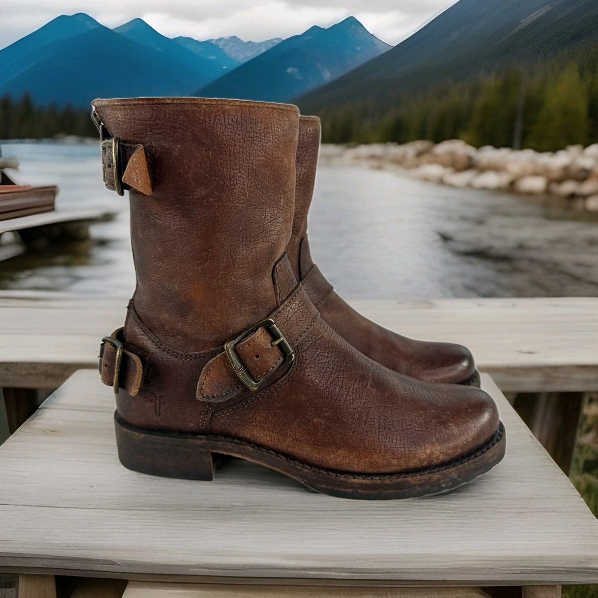 Frye Veronica Short Belted Back Zip Biker Boots US B Womens