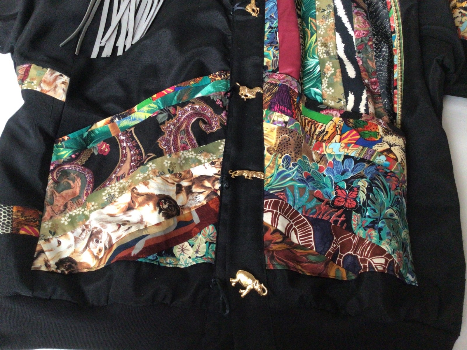 Unique Artsy Jacket Animal Print Patchwork Fringe… - image 16