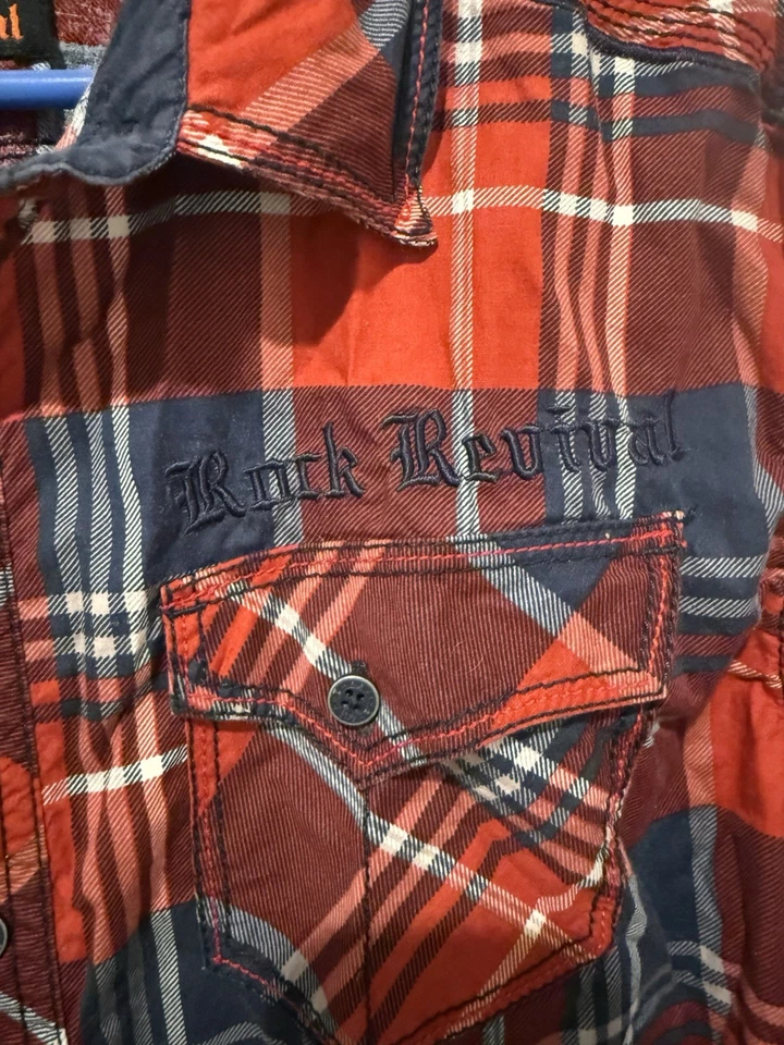 Camisa con botones a cuadros RR roja azul manga larga Foto 3 de 4