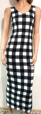 Dolce & Gabbana Gingham Checkered Print Cady Sheath Bodycon Maxi Dress IT36